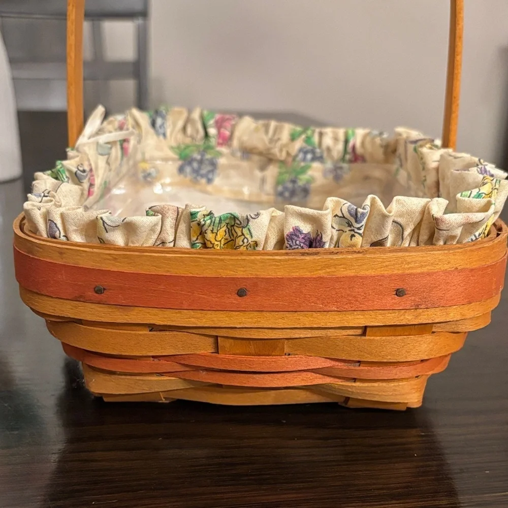 Longaberger 2000 Century Celebration Basket Floral Liner Handle Hat Medallion